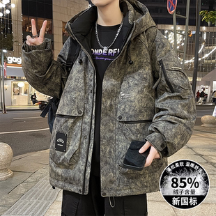 工装羽绒服男生冬季新款大学生加厚保暖青少年美式鸭绒外套男装士