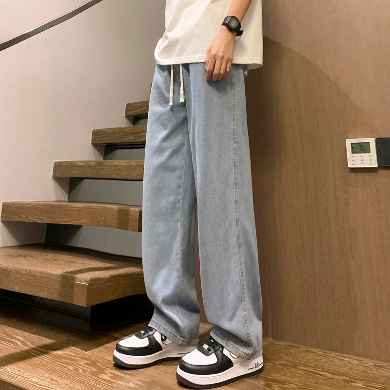 夏季薄款牛仔长裤子男孩初中学生青少年宽松男装士大童直筒阔腿潮