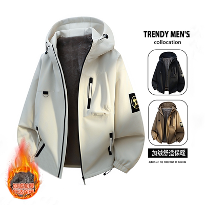 不起球不褪色加绒加厚夹克外套男