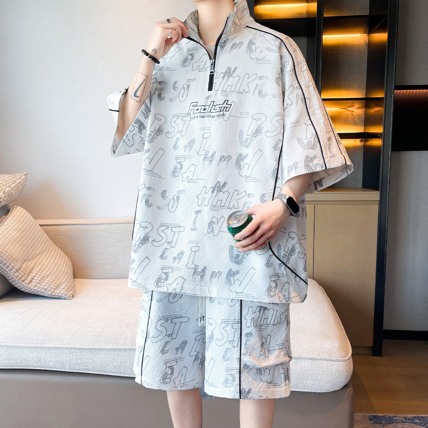 冰丝短袖t恤套装男孩夏季薄款青少年大童初中生帅气运动篮球衣服