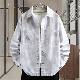 牛仔外套男生春秋季新款大学生上衣服翻领潮流宽松扎染夹克男装士