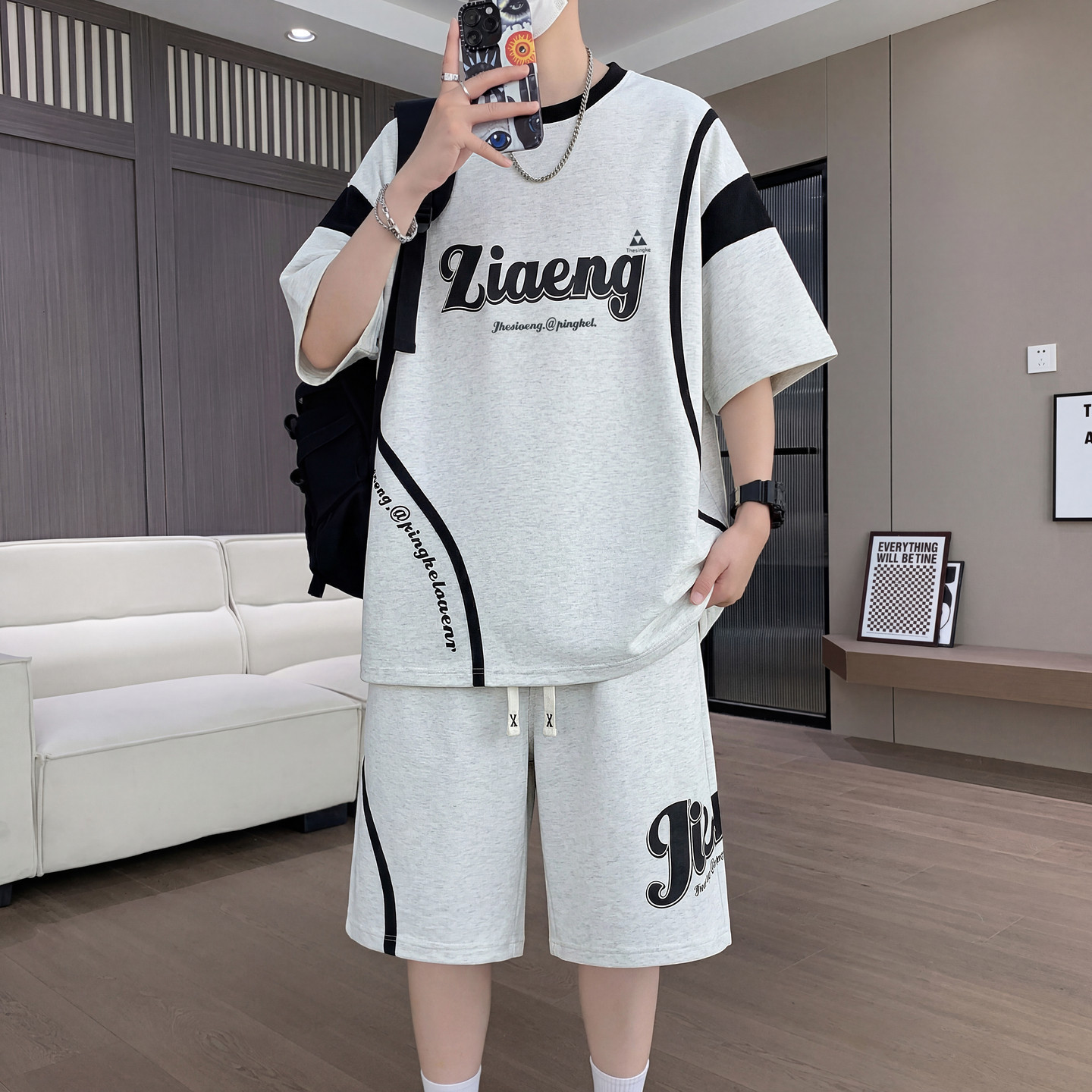 冰丝短袖t恤男孩夏季新款初高中学生青少年大童运动篮球衣服套装