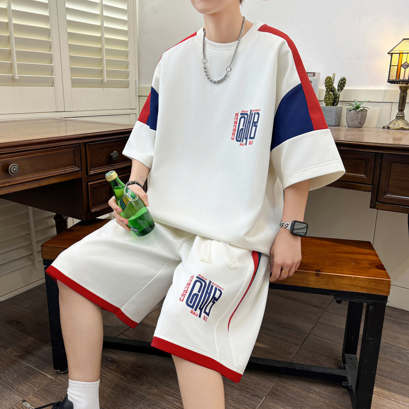 青少年夏季新款短袖t恤男孩高初中学生冰丝套装帅气大童夏装衣服 - 实物图