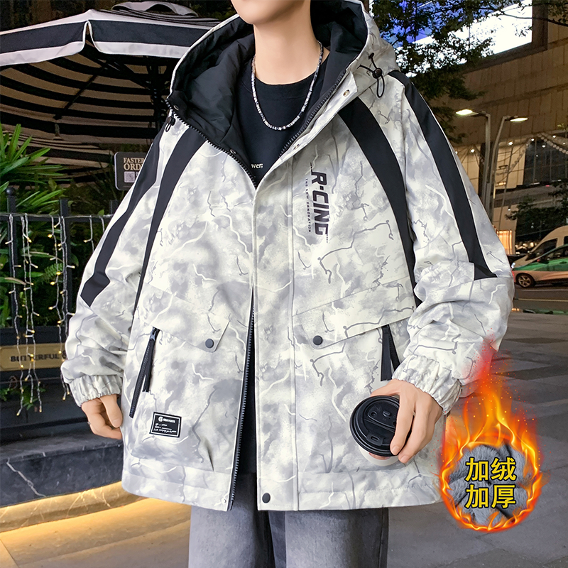 春秋季新款外套男孩青少年帅气夹克大童初高中学生冲锋衣男装连帽