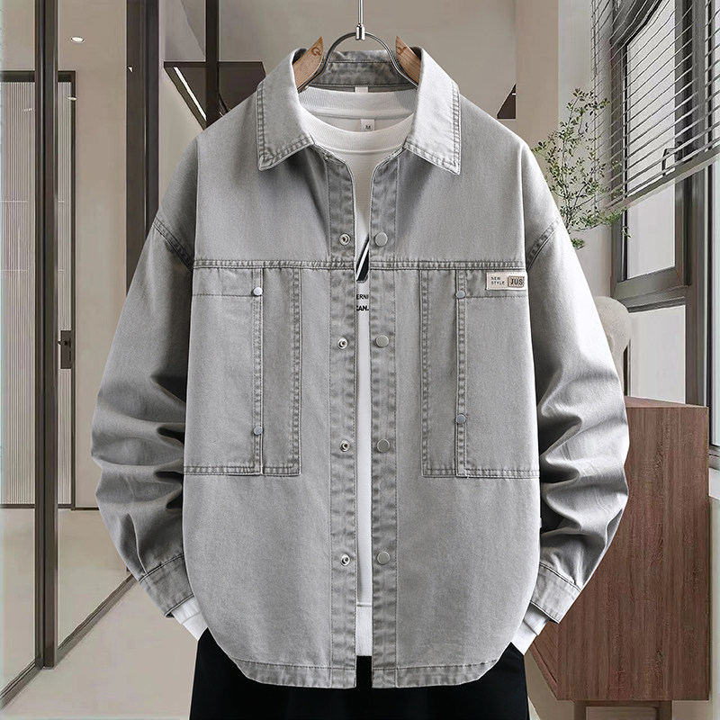 美式复古牛仔外套男生春秋季新款青少年休闲衬衫夹克男装士上衣服