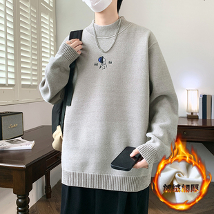 半高领毛衣男生秋冬季新款加绒大童加厚保暖青少年针织衫男装士潮