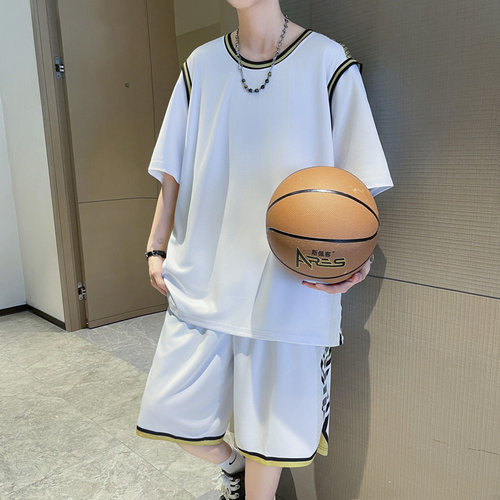 短袖t恤男孩冰丝速干夏季新薄款宽松青少年休闲运动套装篮球衣服