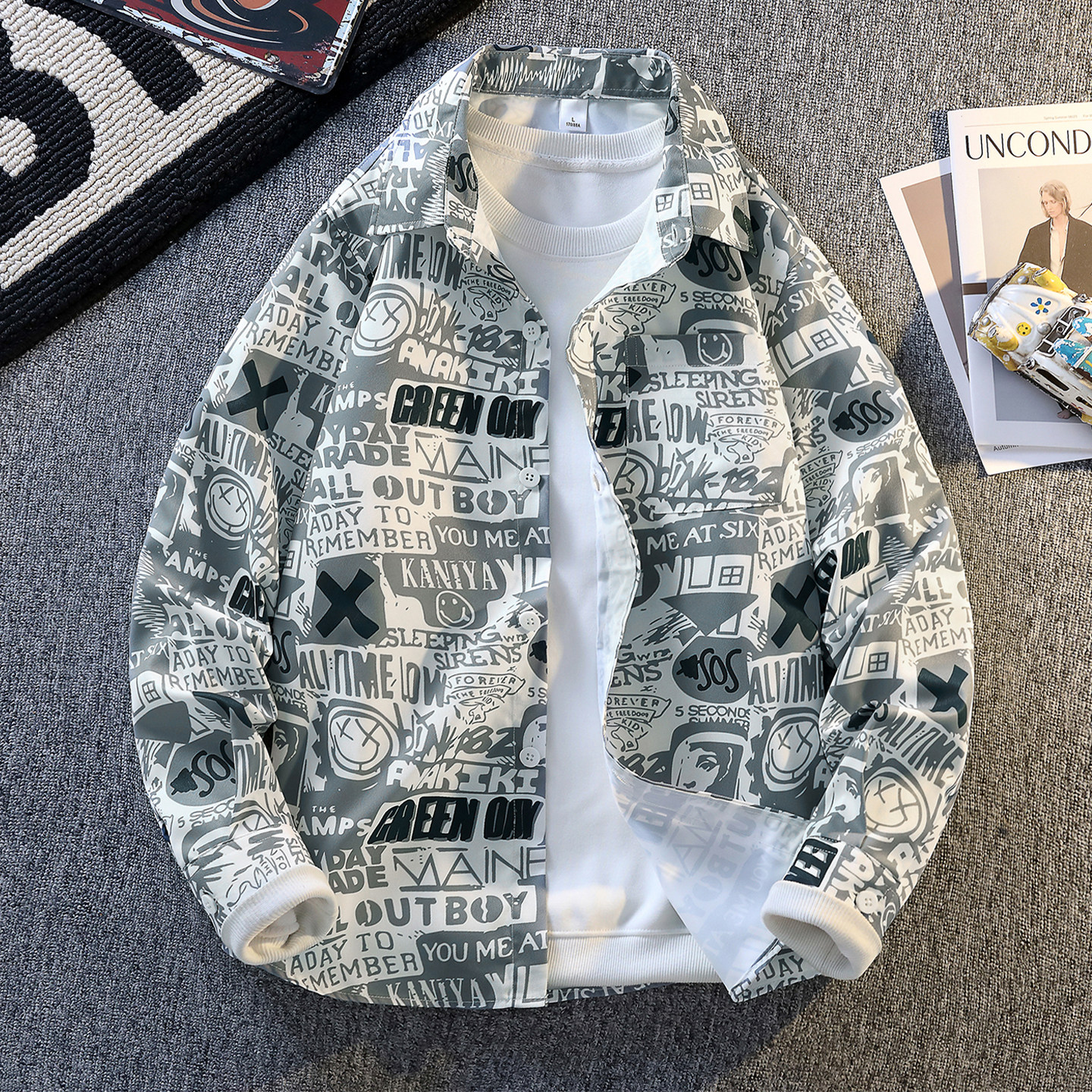 春秋季新款青少年帅气翻领外套中学生潮流夹克上衣男士休闲衬衫潮