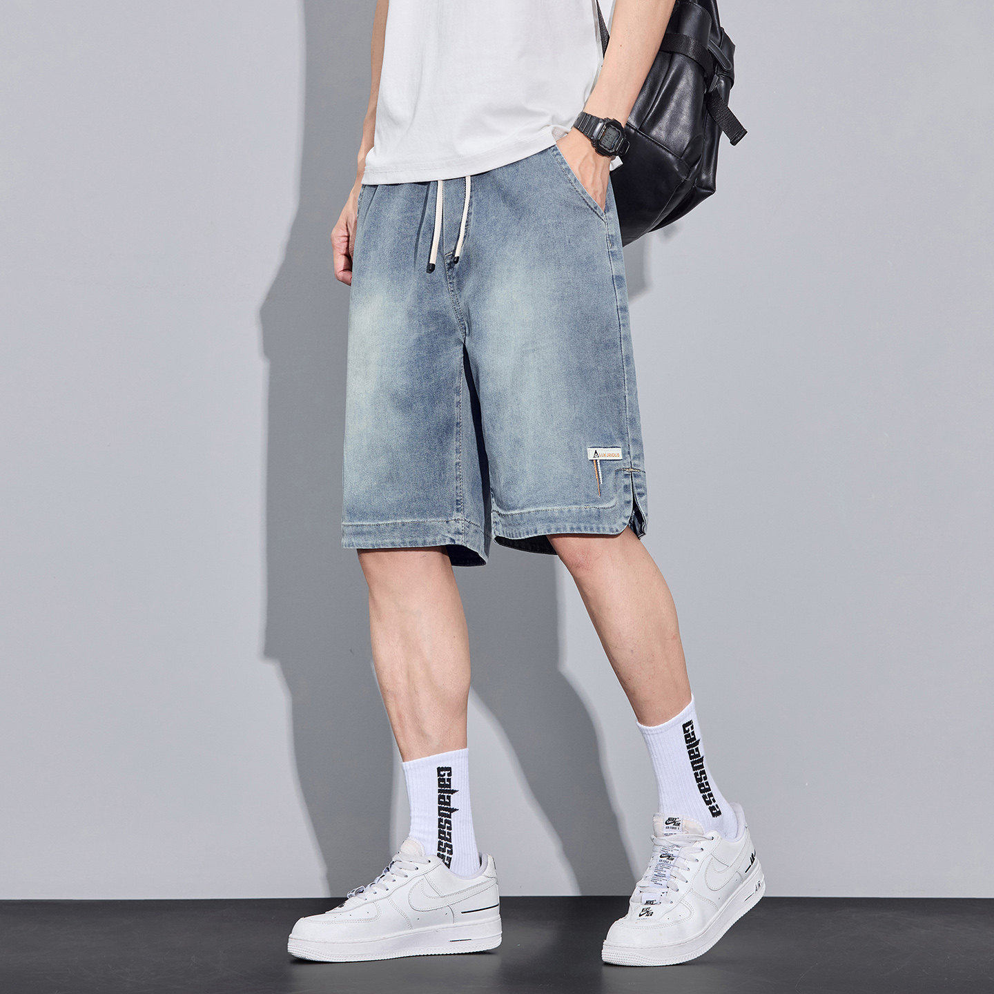 夏季薄款牛仔短裤13岁男孩14初中学生15青少年大童直筒五分中裤子
