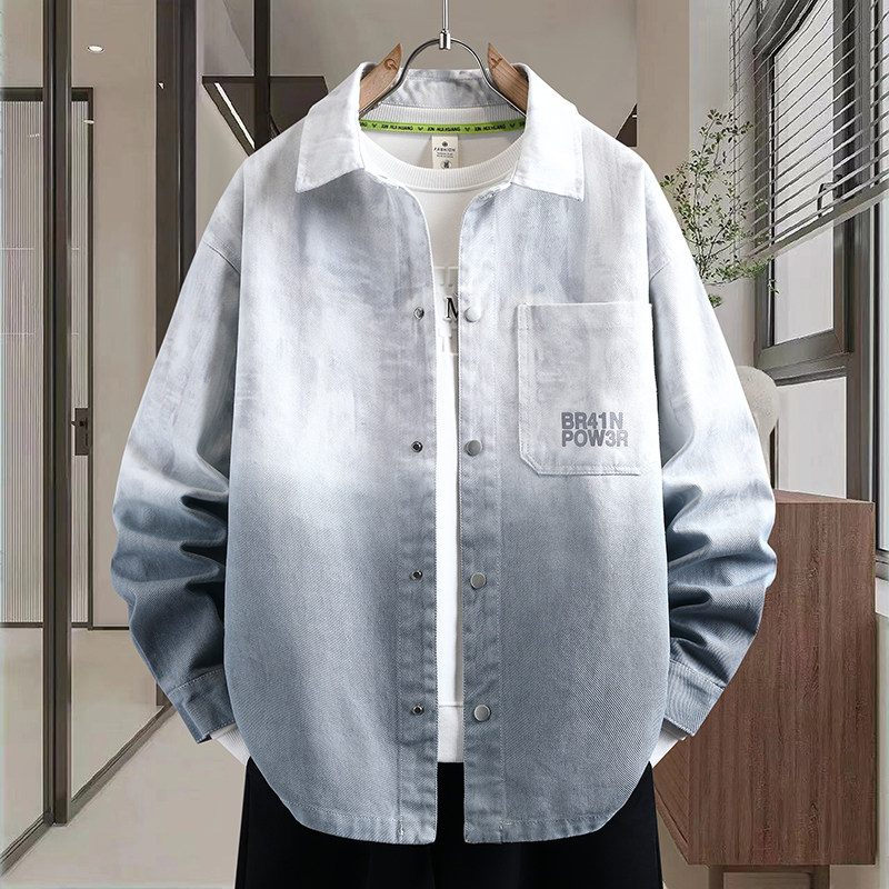 牛仔外套男孩春秋季新款青少年初高中学生渐变帅气夹克衬衫男装士