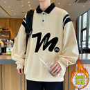 士上衣潮牌 加绒青少年卫衣男生polo领初中学生加厚男装 秋冬季 新款