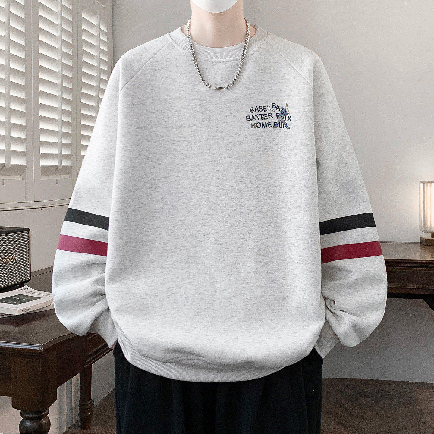 春秋季圆领卫衣男孩初中高中学生帅气长袖t恤青少年大童春装上衣