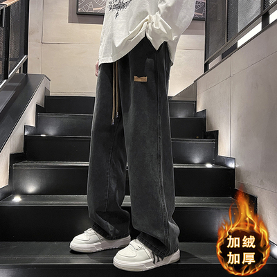 加绒加厚牛仔裤潮流帅气休闲裤潮
