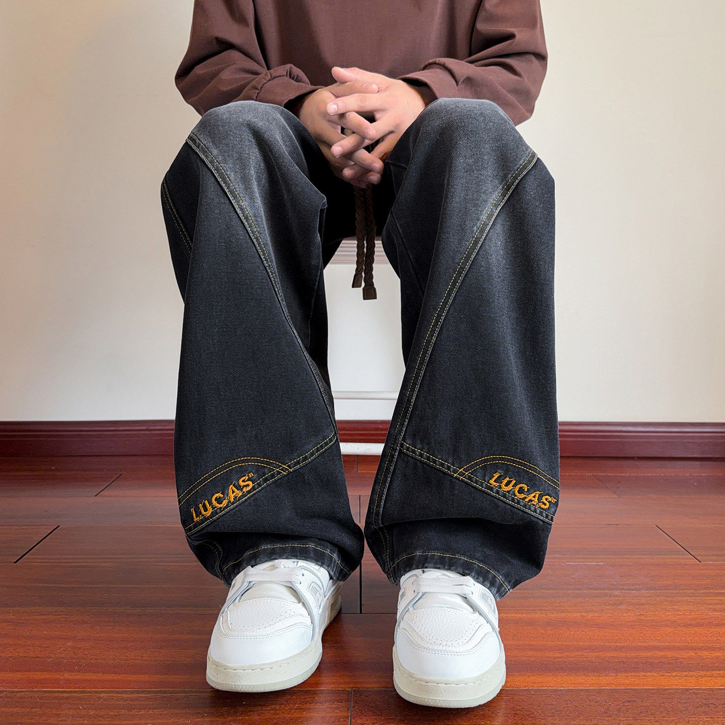 美式微喇牛仔裤男生春秋季新款直筒青少年水洗阔腿休闲长裤子男装