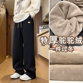 驼驼绒冬季 子男孩学生加绒大童青少年加厚直筒运动休闲潮 新款 长裤