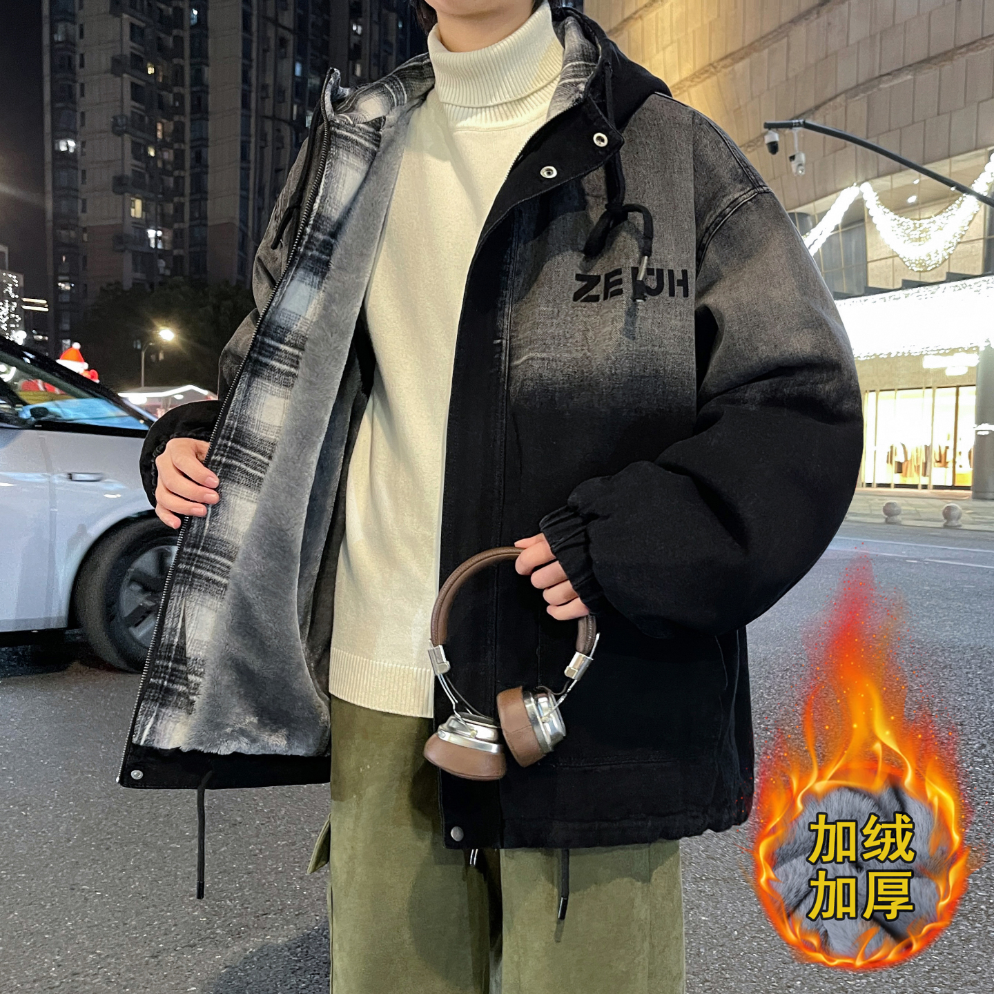 不起球不褪色加绒加厚夹克外套男