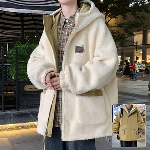 双面穿外套男生秋冬季新款羊羔绒加厚宽松夹克青少年男装上衣服潮