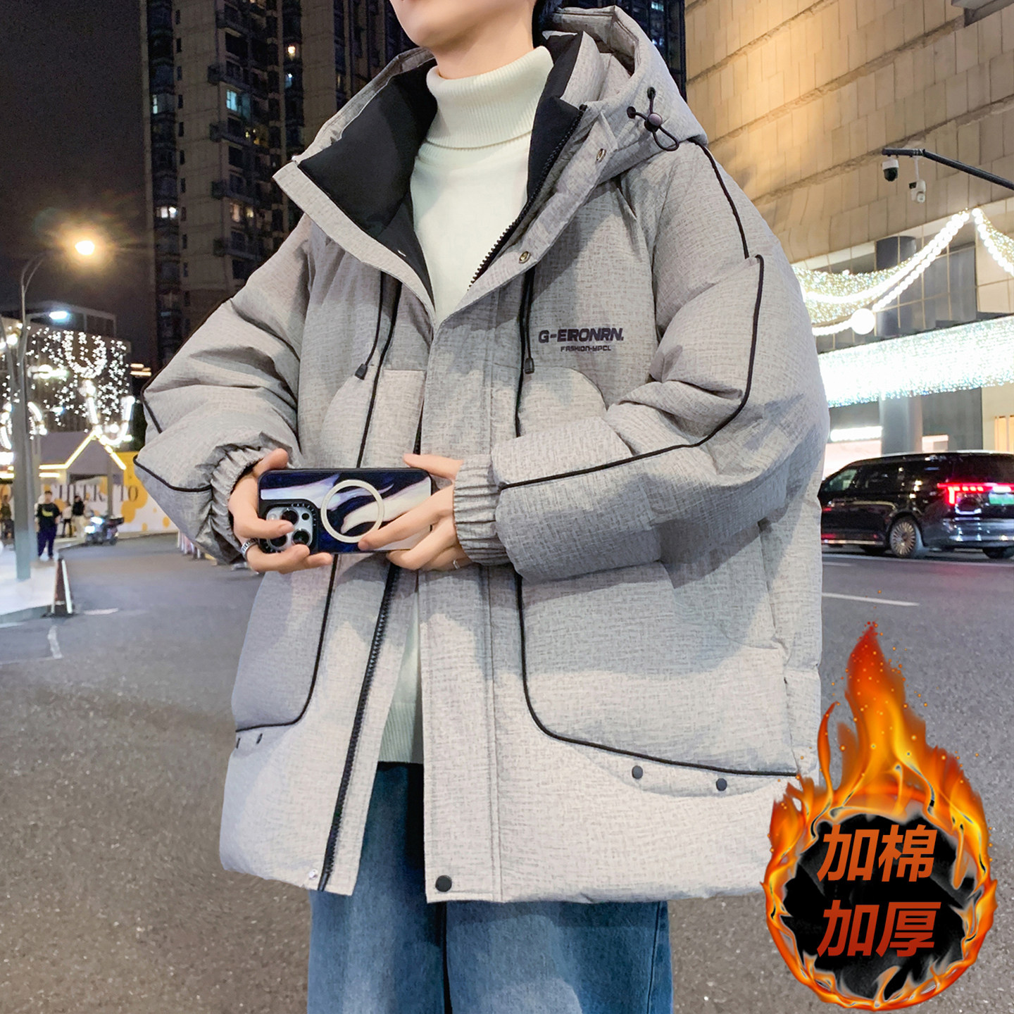 加棉加厚保暖宽松防风青少年外套