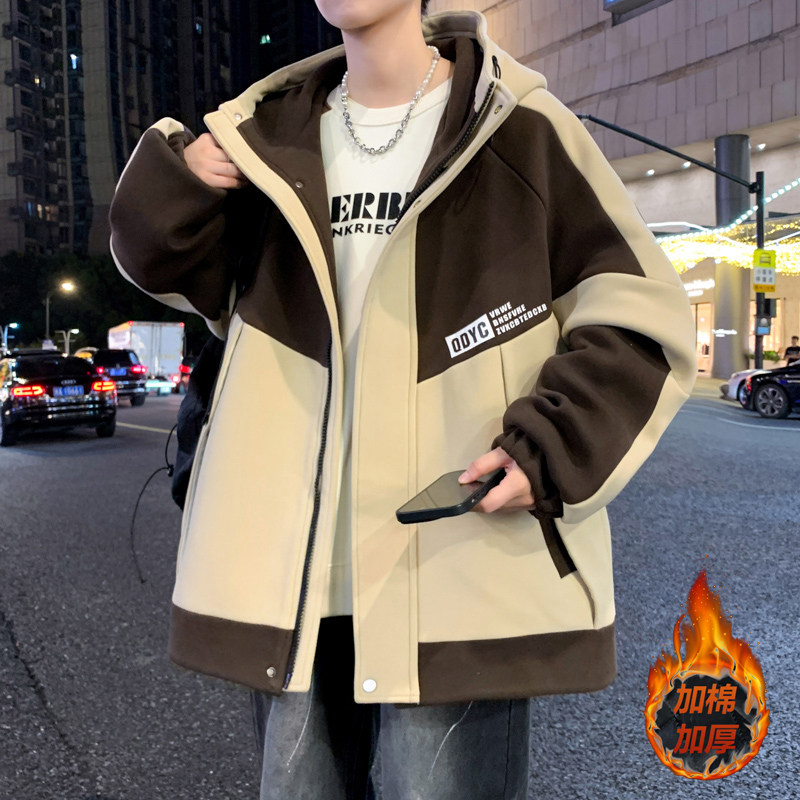 拼接外套男孩秋冬季新款加棉加厚棒球服夹克初中学生青少年大童潮