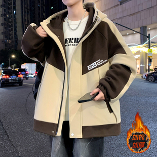 拼接外套男孩秋冬季新款加棉加厚棒球服夹克初中学生青少年大童潮