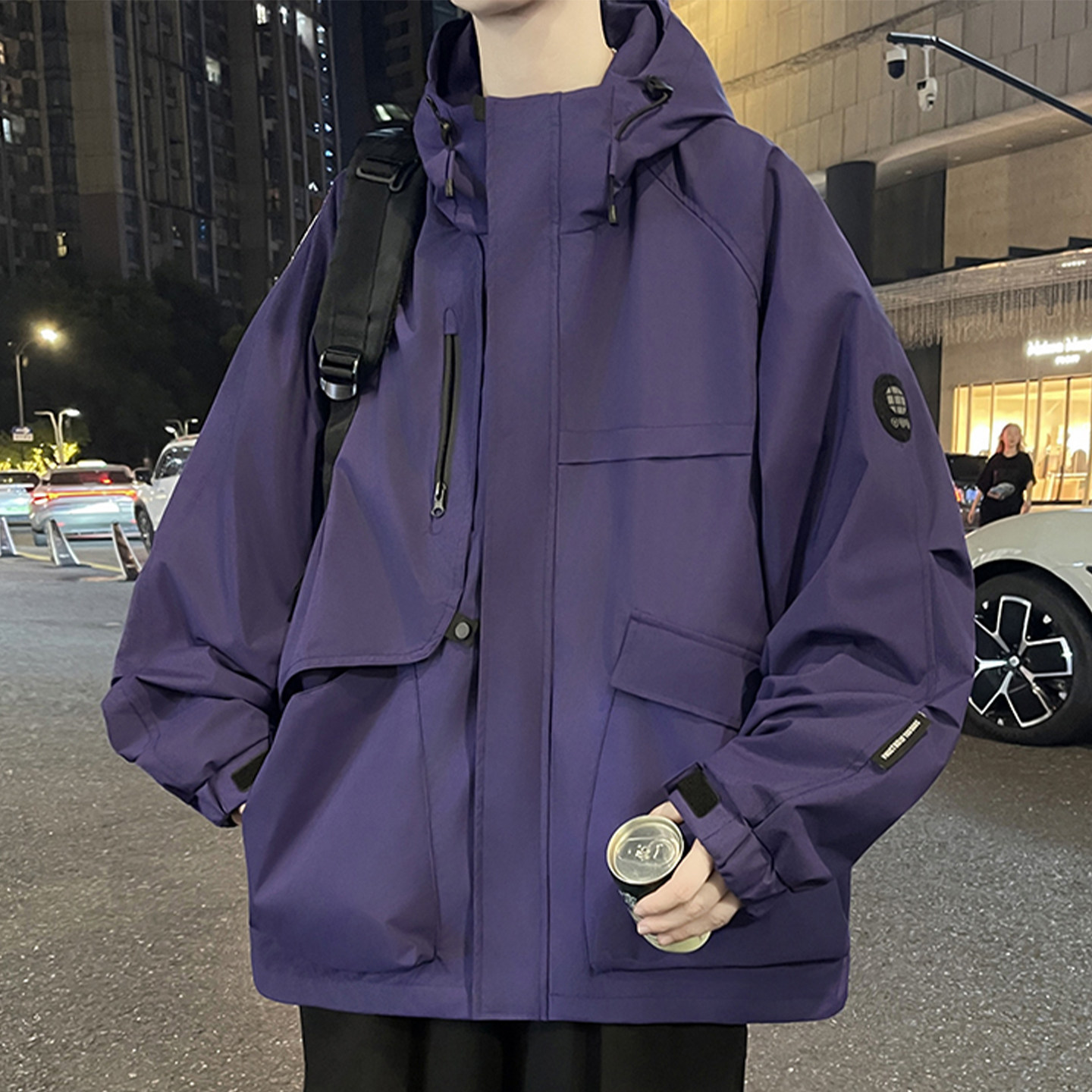 机能冲锋衣男生春秋季新款美式宽松连帽工装登山服外套夹克男装士