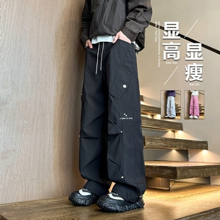 秋冬季新款工装长裤子男孩初中高中学生加绒加厚青少年直筒休闲裤