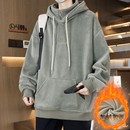 连帽假两件卫衣男生秋冬季 学生加绒加厚保暖青少年上衣服潮牌 新款