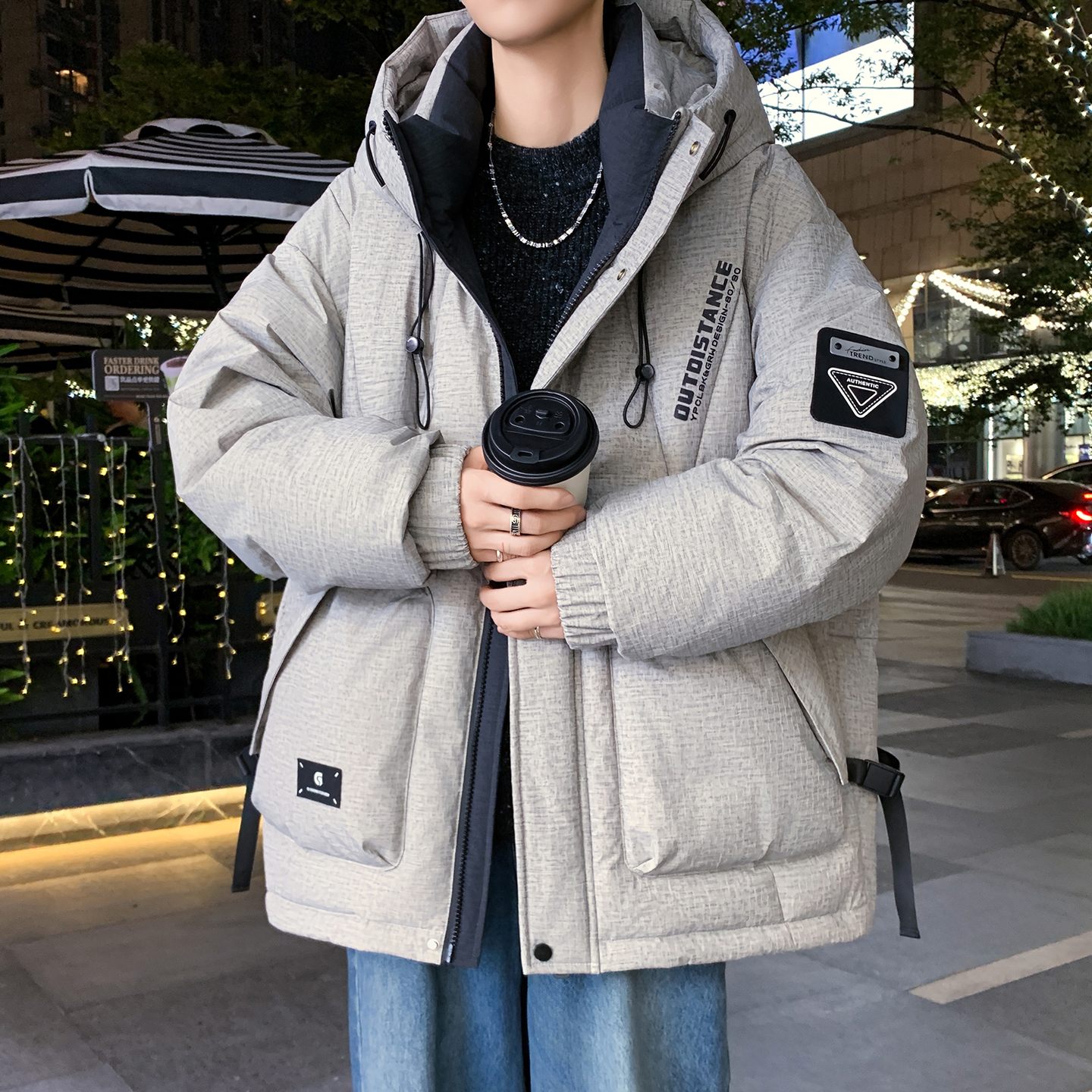 工装棉衣外套男冬季连帽p棉保暖防寒棉服男撞色宽松冬装休闲棉袄