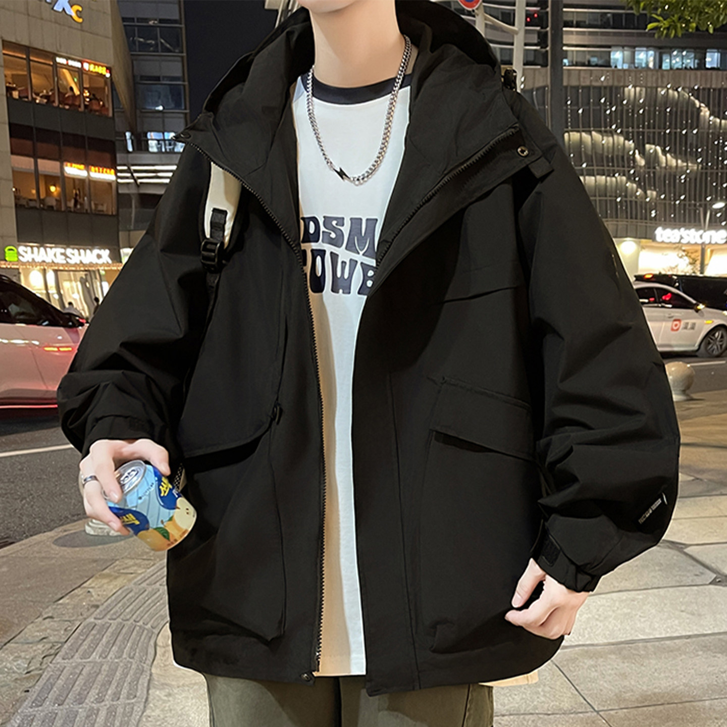 工装夹克男生春秋季新款青少年学生宽松运动休闲冲锋衣外套男装士