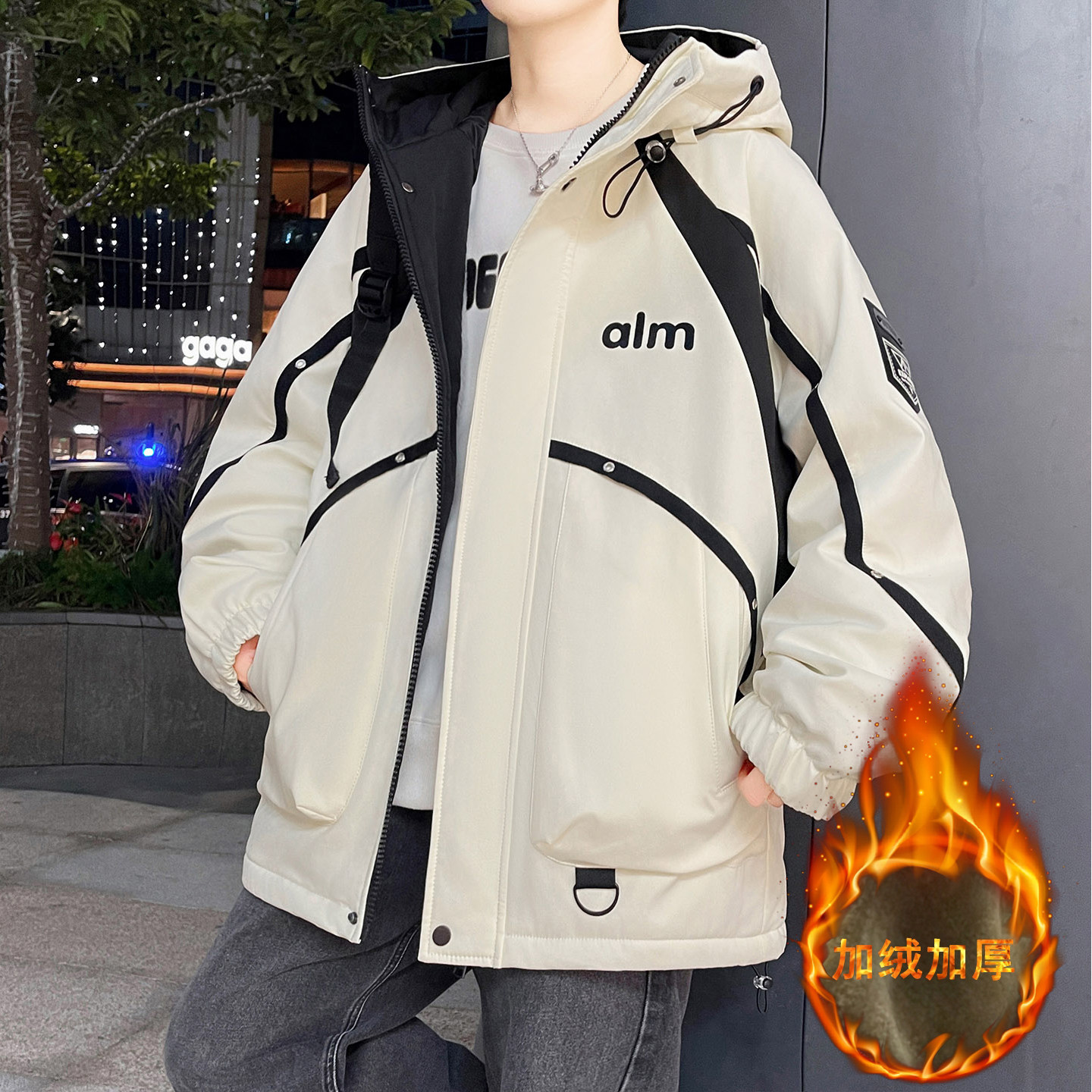 外套男生秋冬季新款加绒加厚初高中学生冲锋衣服青少年夹克棉服潮