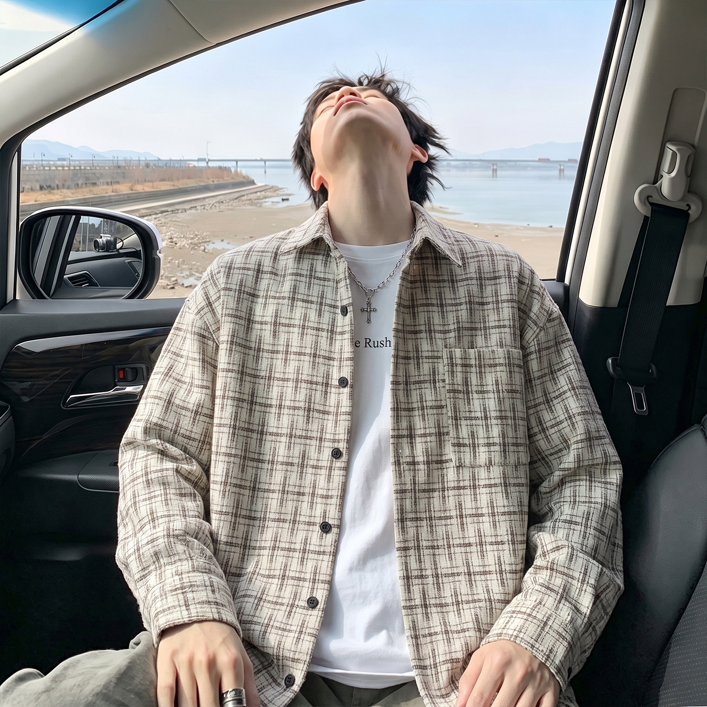 不起球不褪色宽松男装士长袖衬衫