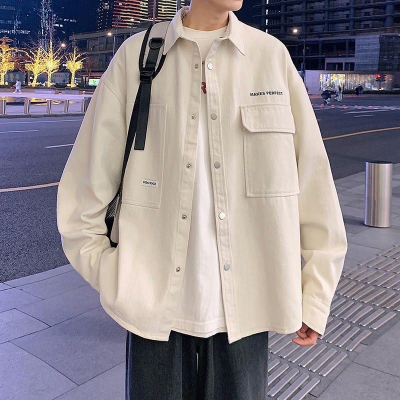 夹克男春秋季新款潮牌宽松衬衫领工装上衣服男装士青少年休闲外套
