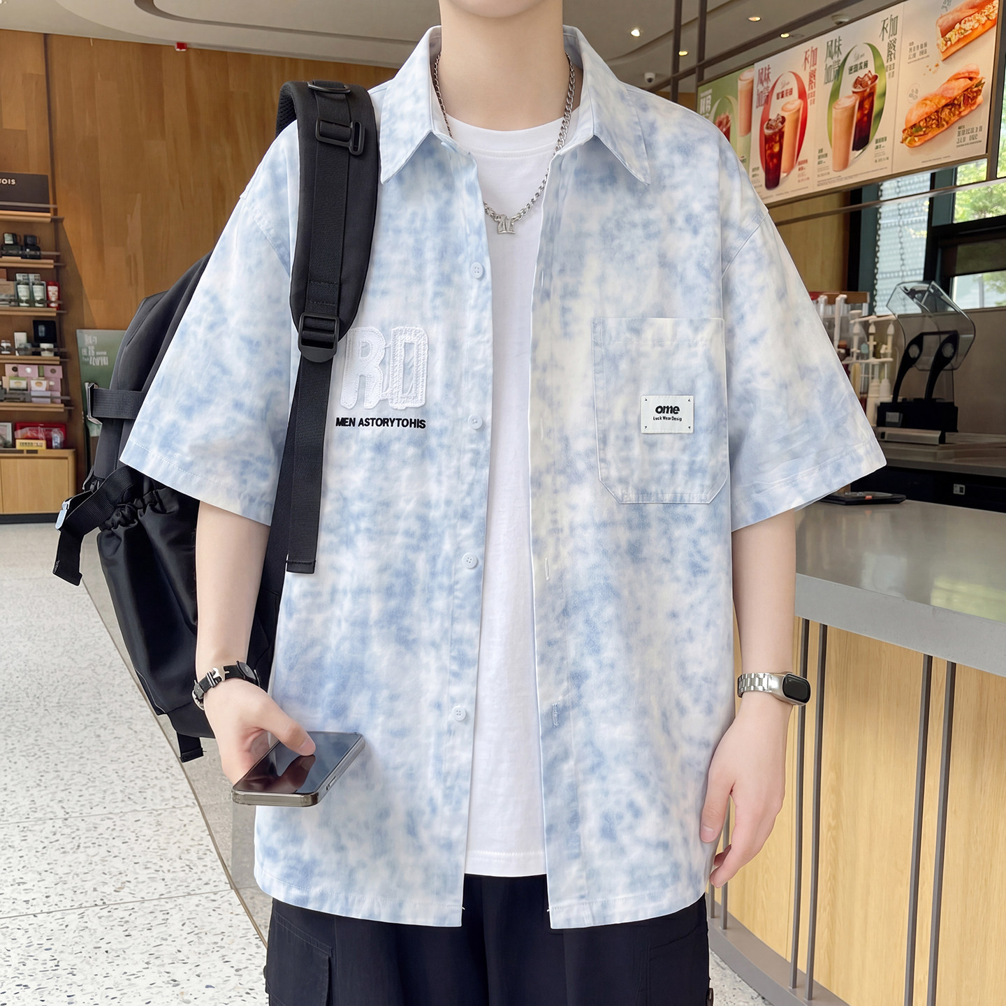 不起球不褪色凉感男装士短袖衬衫图片