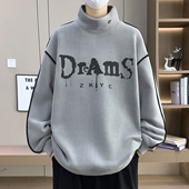 半高领美式 保暖上衣服潮 休闲外套男装 卫衣男生加绒加厚秋冬季 新款