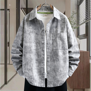 春秋季新款扎染牛仔外套初高中男孩青少年男装帅气大学生夹克衬衫