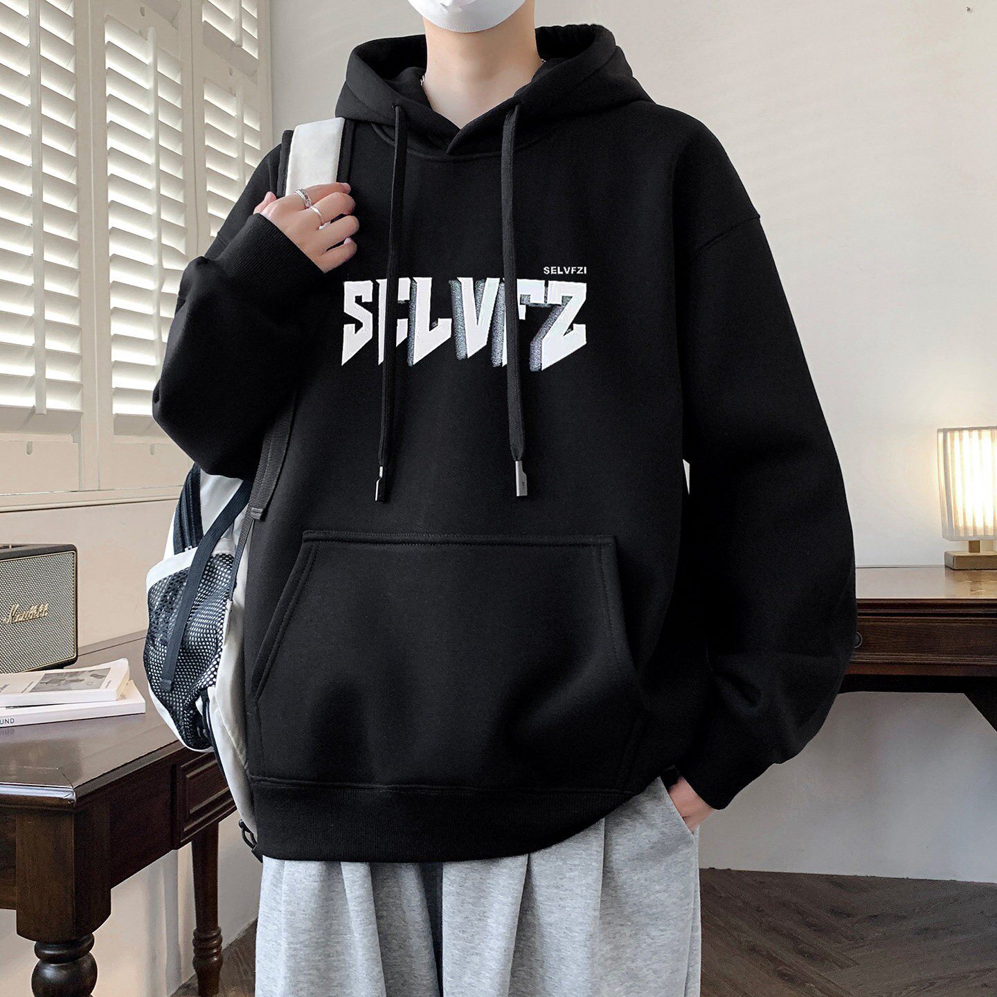 连帽长袖t恤男孩春秋季新款初中学生青少年美式卫衣男装士潮上衣