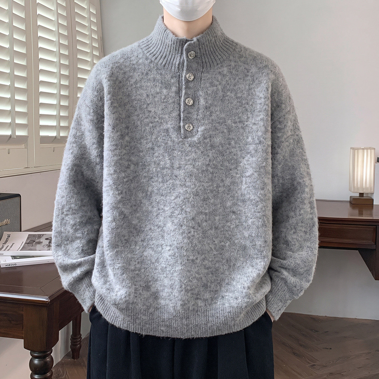 秋冬款半高领毛衣男孩初中高中学生加厚线衣青少年大童针织打底衫