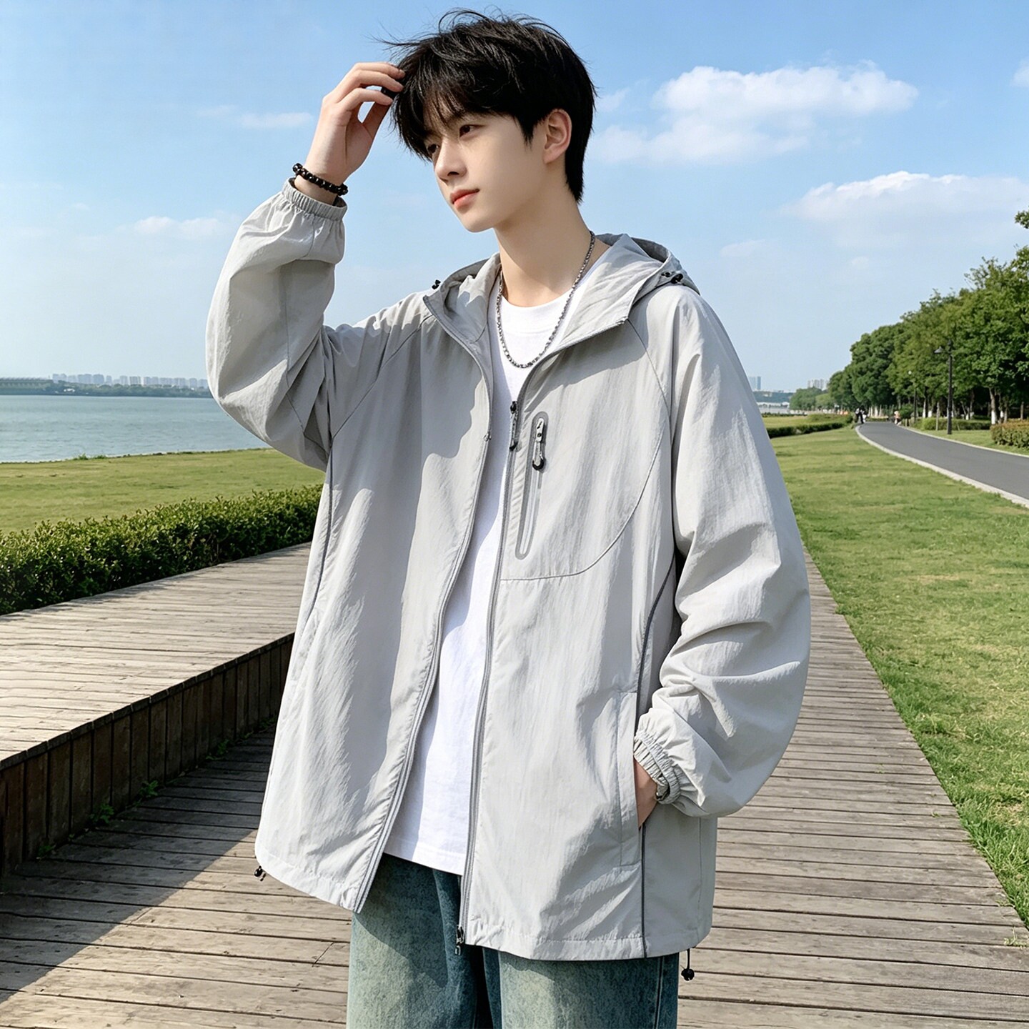 冰丝防晒衣服男夏季薄款透气防紫外线连帽外套青少年户外男装士潮