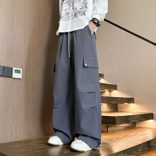 春秋季新款工装长裤子男生宽松阔腿青少年运动冲锋直筒休闲裤男士