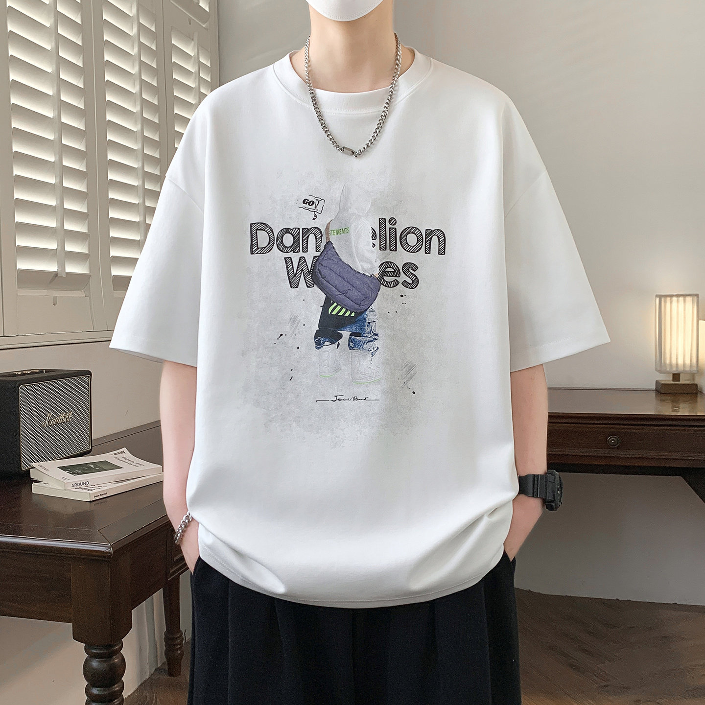 白短袖t恤男生青少年夏季新款学生美式半袖上衣服宽松打底衫男装