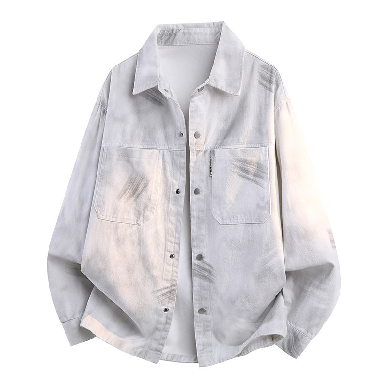 牛仔外套男春秋季新款潮牌复古宽松衬衫式夹克青少年男生纯棉上衣