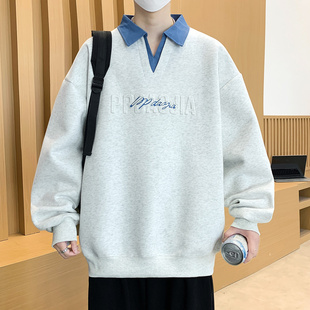 polo领卫衣男生春秋季新款青少年假两件初中高中学生大童上衣服潮