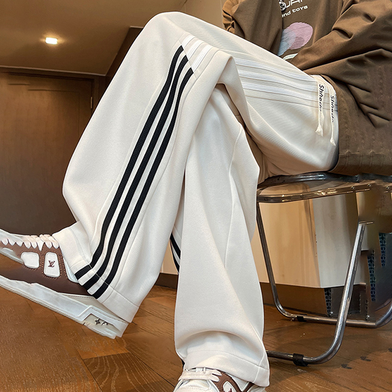 美式条纹长裤子男春秋季新款宽松直筒休闲裤男生青少年阔腿运动潮