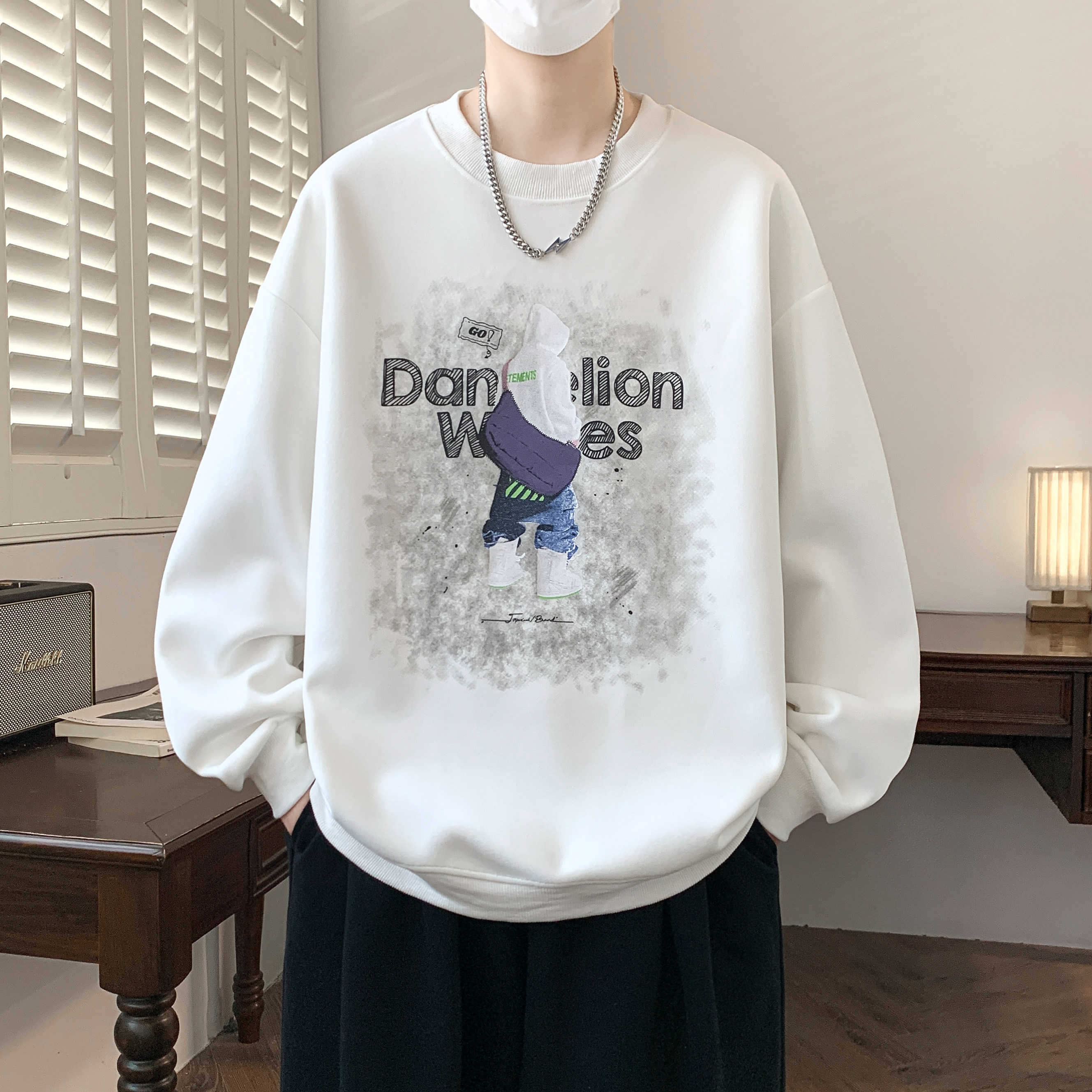 卫衣男生春秋季新款美式宽松青少年长袖圆领上衣服休闲打底衫潮流