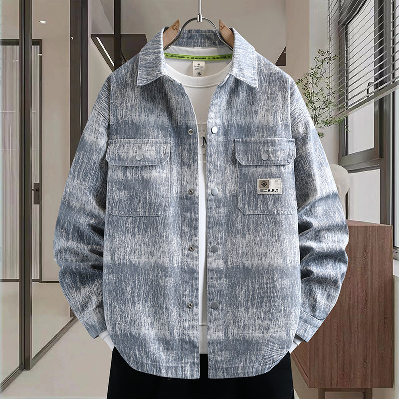 翻领牛仔外套男生春秋季新款青少年休闲帅气美式夹克衬衫男装士潮