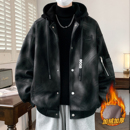 青少年潮牌宽松上衣服夹克男装 新款 士 加绒加厚外套男生秋冬季 美式