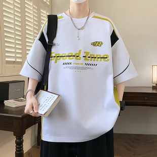 短袖t恤男生夏季新款初中学生男装青少年潮牌印花宽松休闲上衣服