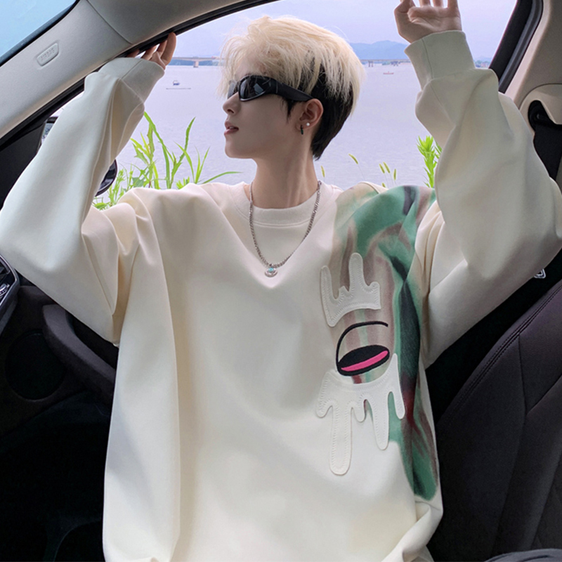 春秋季新款落肩袖宽松卫衣男生打底衫男装休闲青少年长袖t恤上衣