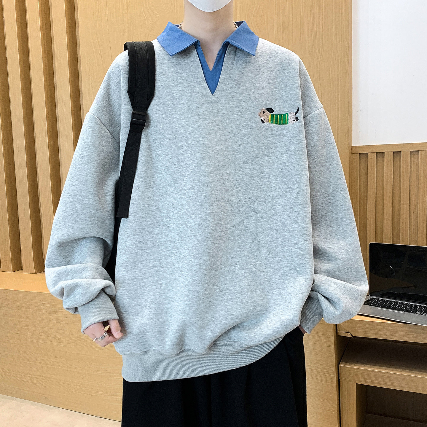 假两件polo衫卫衣男生春秋季新款青少年初高中学生长袖t恤男装士