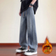 新款 牛仔裤 男生加绒加厚学生休闲青少年宽松直筒长裤 秋冬季 子男装